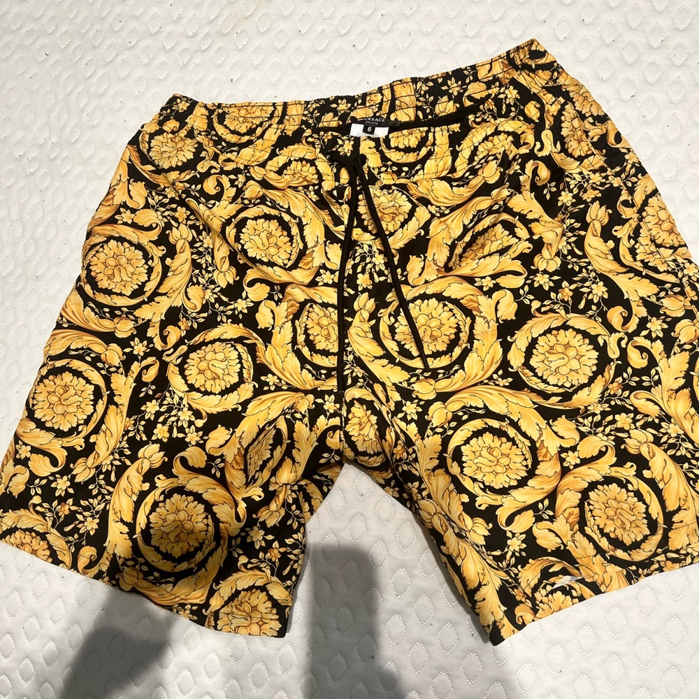 Versace Yellow and Black Floral Shorts